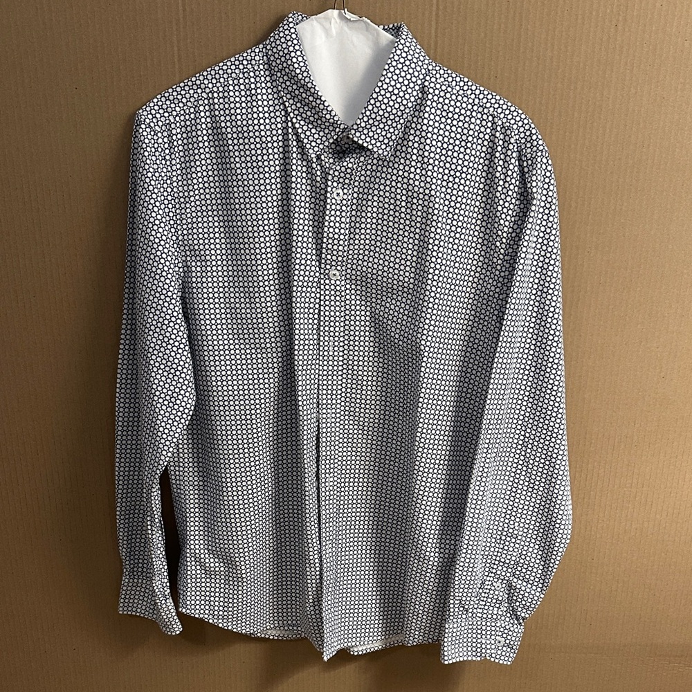 Michael Brandon Blue and White Geometric Shirt